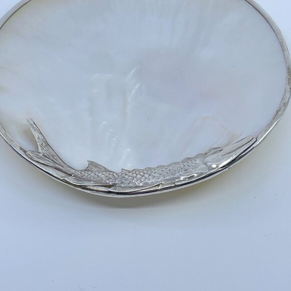 vintage sterling silver trimmed cavier plate mother of pearl shell dish - Picture 2 of 4